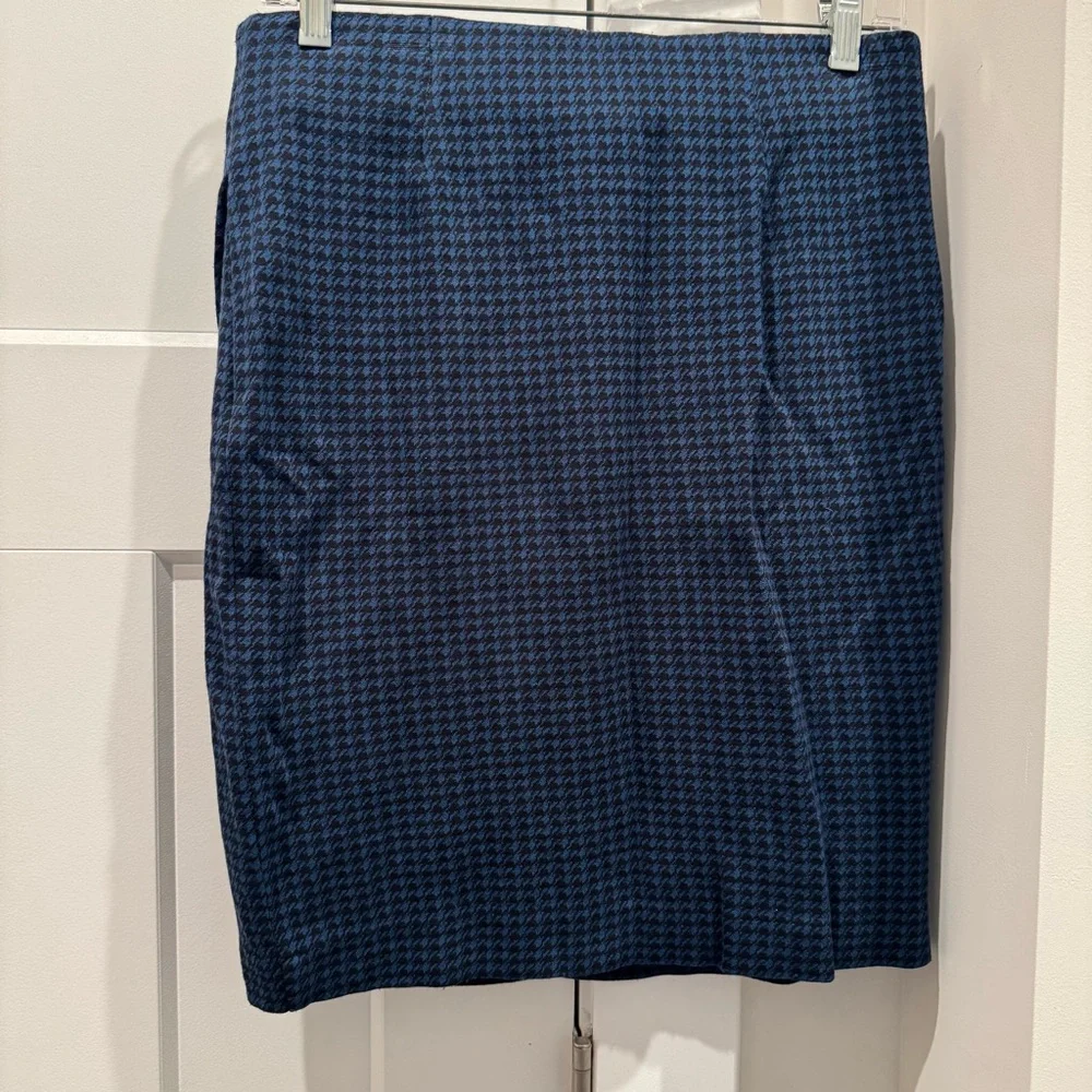 J JILL Black Blue Houndstooth Ponte Stretch Waist Skirt Womens Size XS Petite